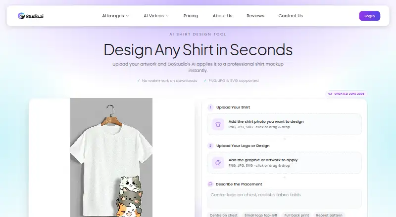 GoStudio AI Shirt Design Tool's own site
