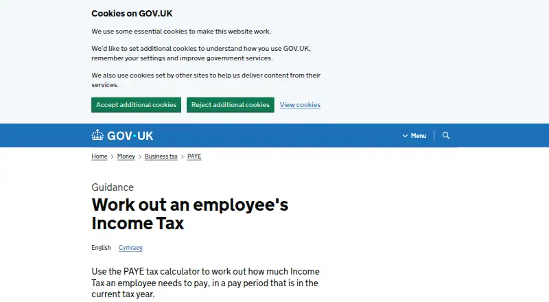 HMRC PAYE Tax Calculator's own site