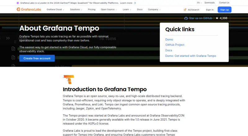 Grafana Tempo's own site