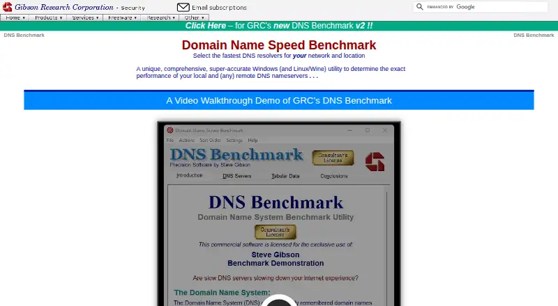 GRC DNS Benchmark's own site
