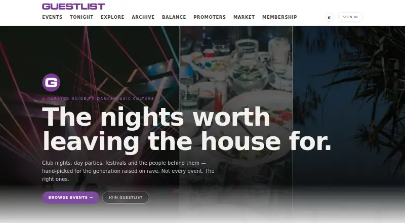 Guestlist's own site