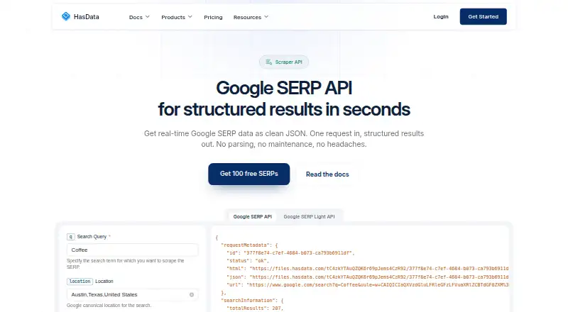 HasData Google SERP API's own site