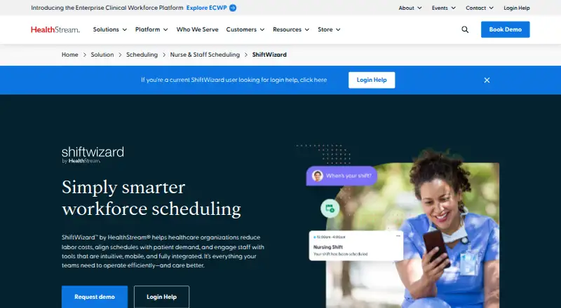 The ShiftWizard homepage