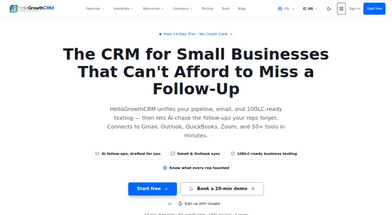 HelloGrowthCRM's own site