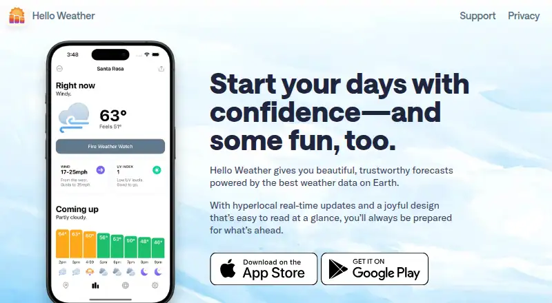 Hello Weather's own site