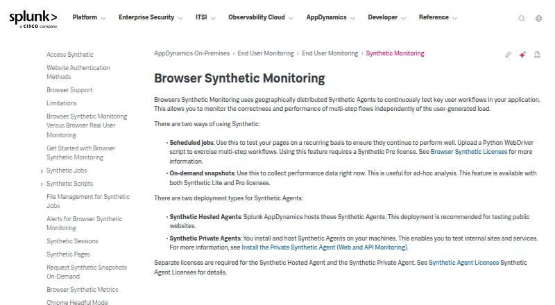 AppDynamics Browser Synthetic Monitoring's own site