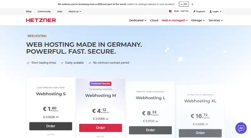 Hetzner Web Hosting's own site