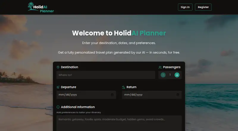 HolidAI Planner's own site