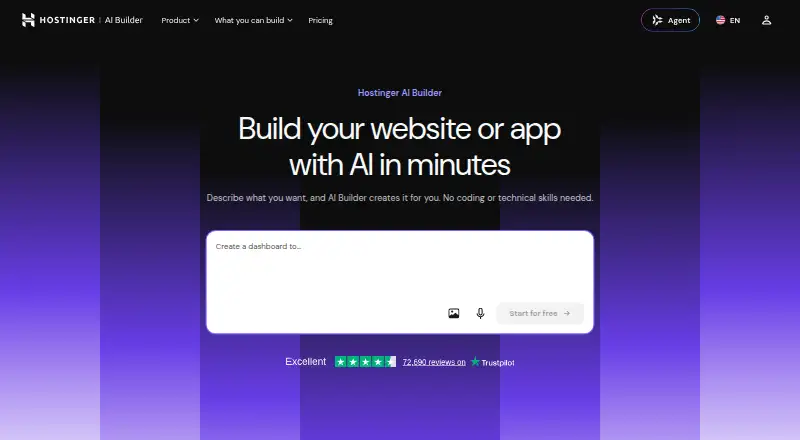 Hostinger AI Builder's own site