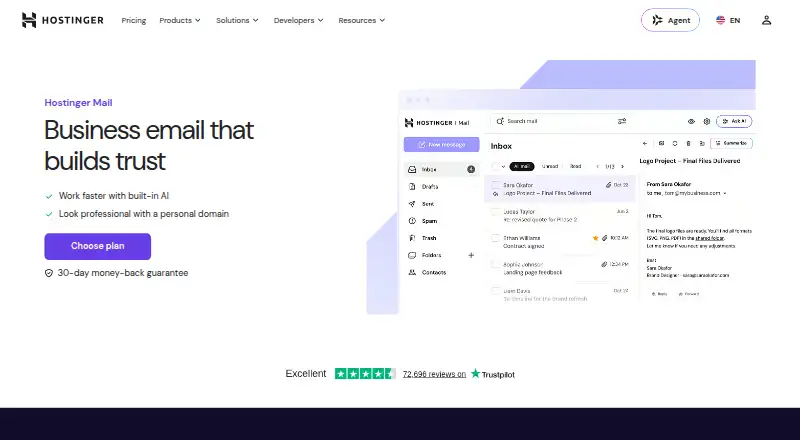 Hostinger Business Email's own site