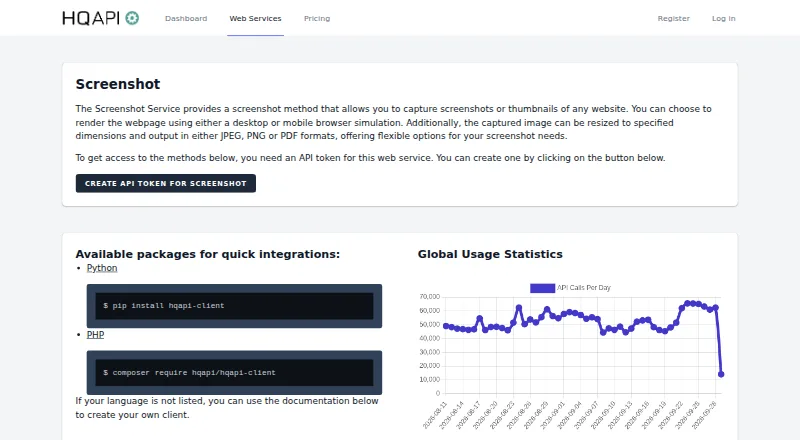 HQAPI Screenshot Service's own site