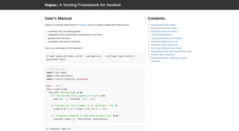 Hspec's own site