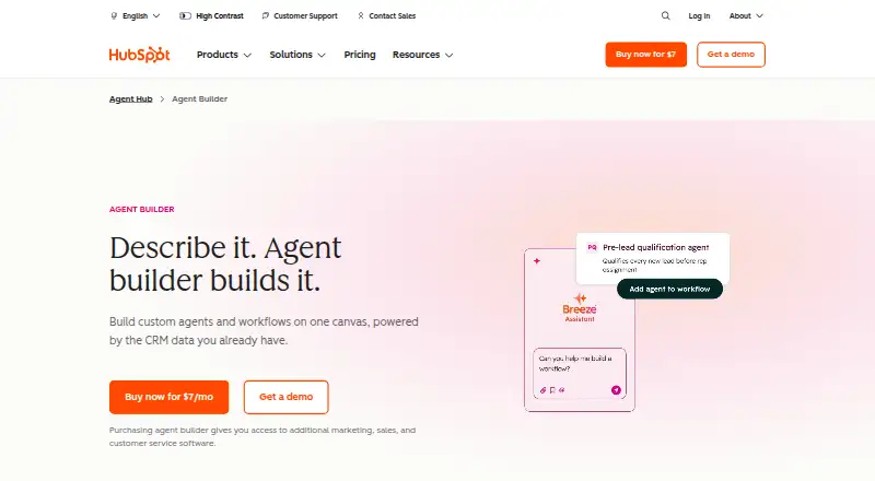 HubSpot Agent Builder's own site