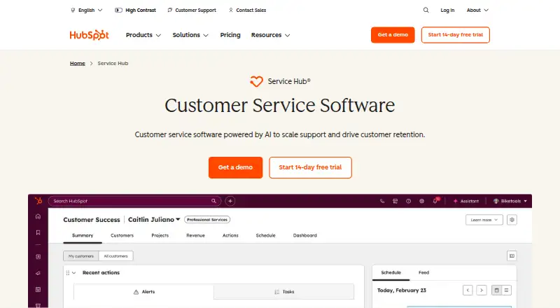 HubSpot Service Hub's own site