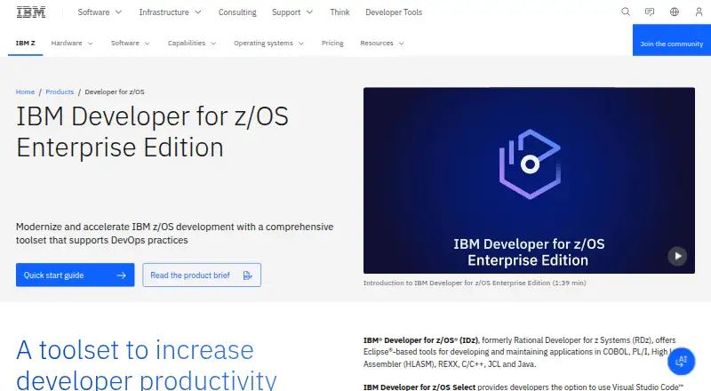IBM Developer for z/OS's own site