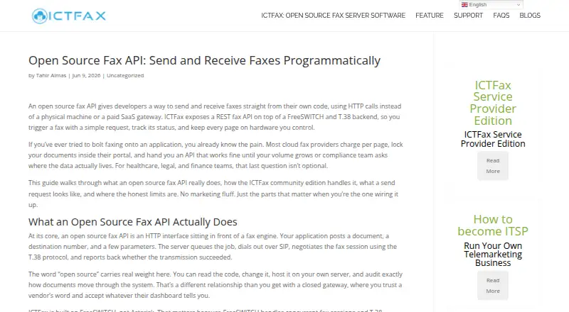 ICTFax REST API's own site