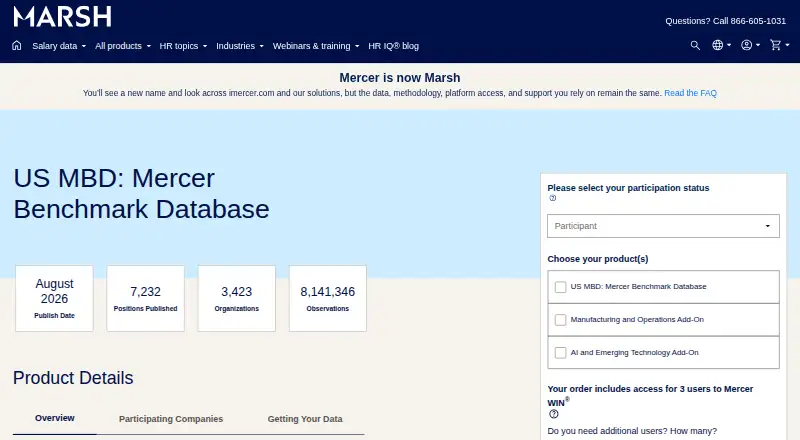 Mercer Benchmark Database's own site