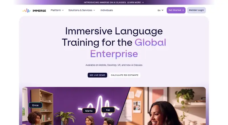 Immerse's own site