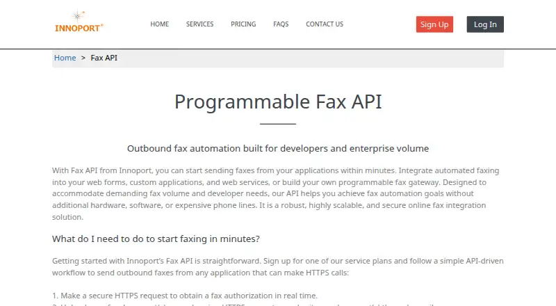 Innoport Programmable Fax API's own site