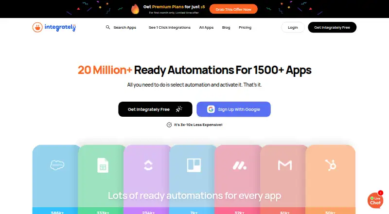 The Integrately homepage