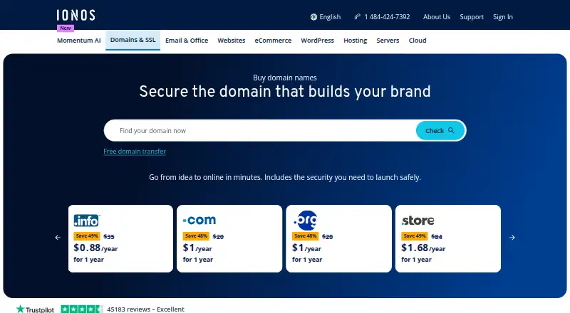 IONOS Domains's own site