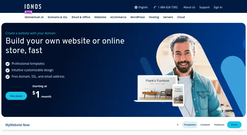 IONOS MyWebsite Now's own site