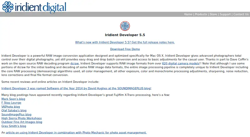 Iridient Developer's own site