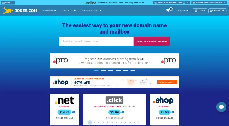 Joker.com's own site