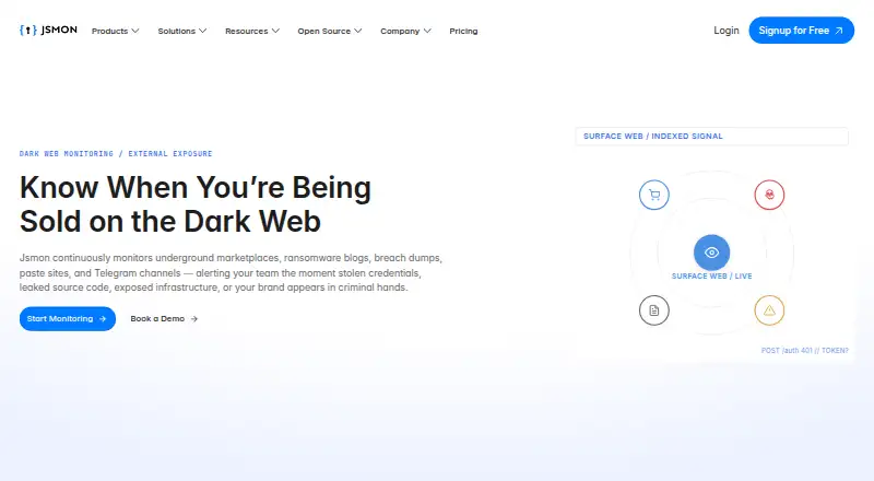 Jsmon Dark Web Monitoring's own site