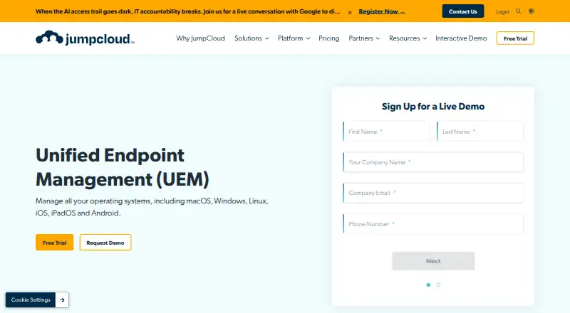 JumpCloud Unified Endpoint Management's own site