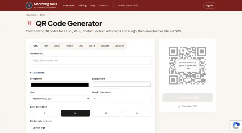 Keywords Everywhere QR Code Generator's own site