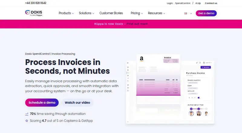 Klippa Invoice Processing (now Doxis SpendControl)'s own site