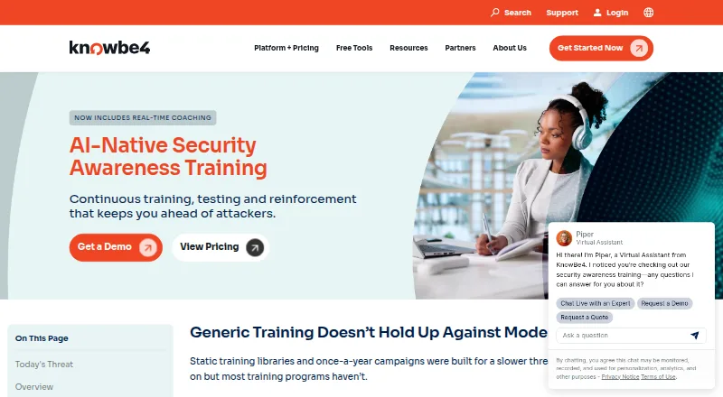 The KnowBe4 homepage