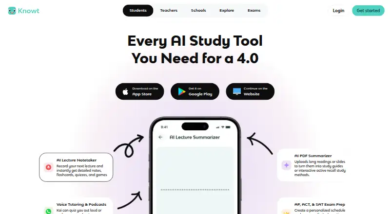 The Knowt homepage