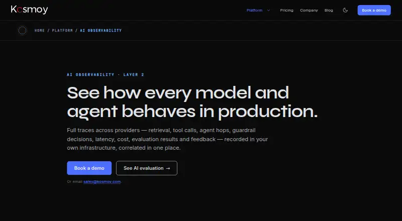 Kosmoy AI Observability's own site
