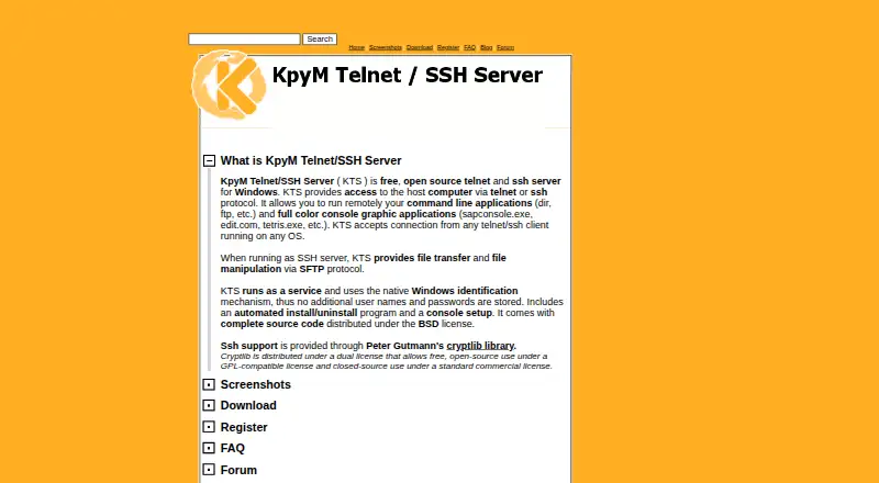 KpyM Telnet/SSH Server's own site
