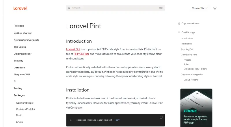 Laravel Pint's own site