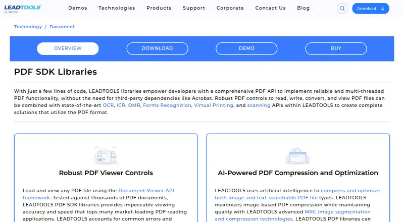 LEADTOOLS PDF SDK's own site