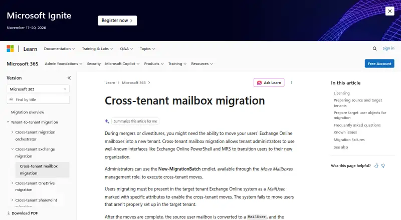 Microsoft Cross-tenant User Data Migration's own site
