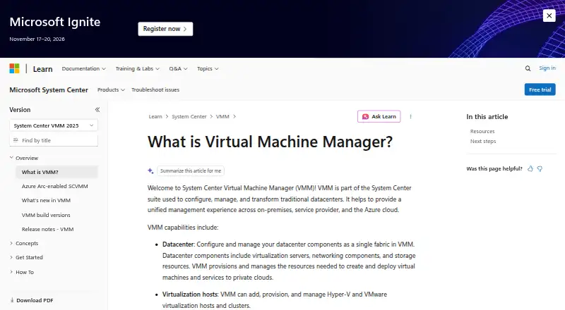 Microsoft System Center Virtual Machine Manager's own site