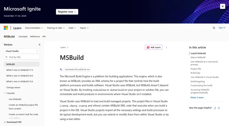 MSBuild's own site