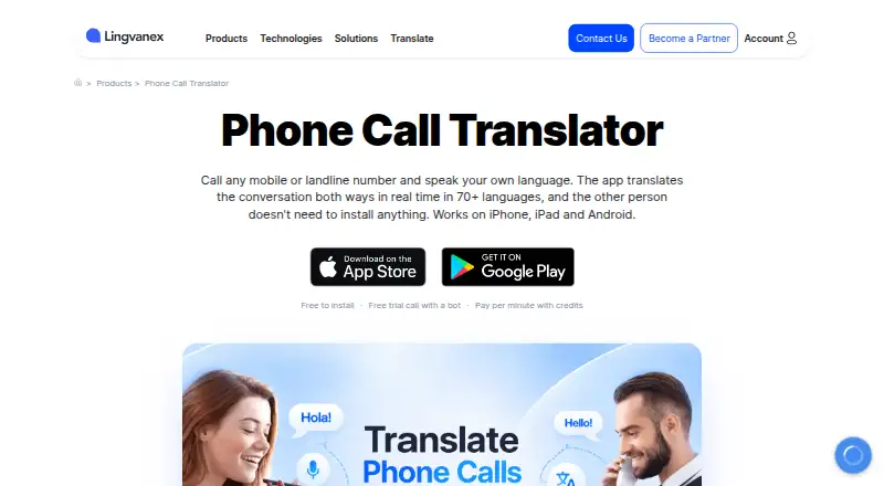 Lingvanex Phone Call Translator's own site