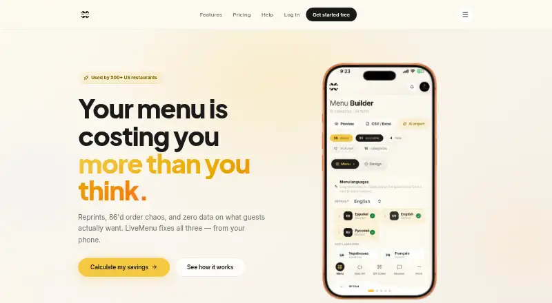 LiveMenu's own site