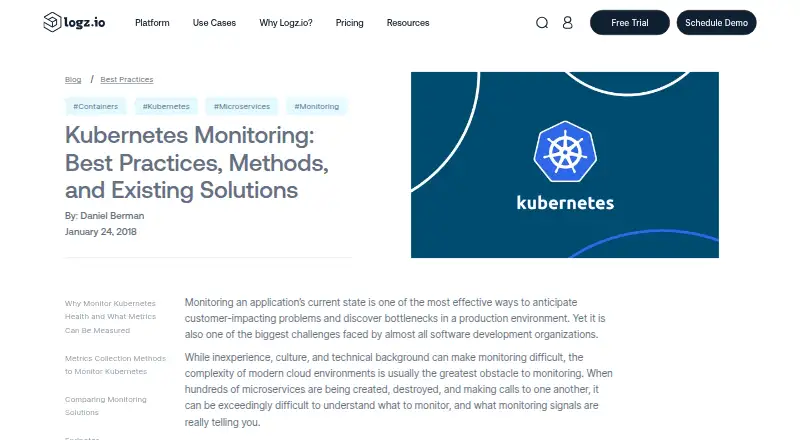 Logz.io Kubernetes Monitoring's own site