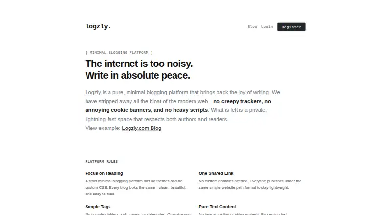 Logzly's own site