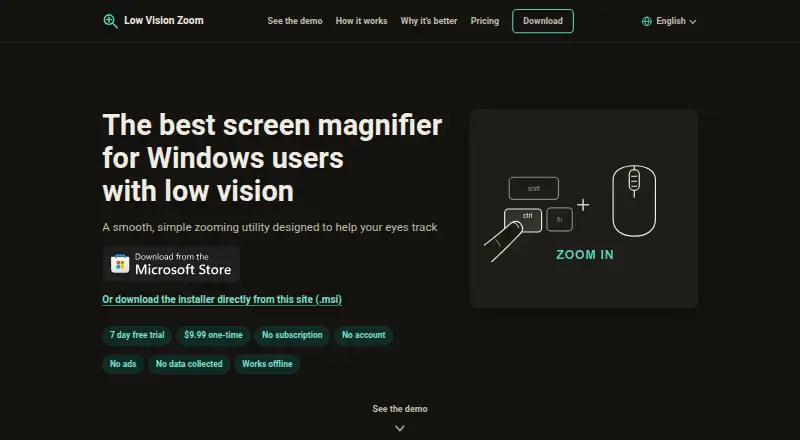 Low Vision Zoom's own site