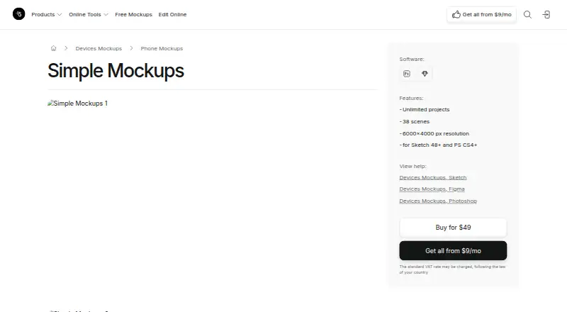 Simple Mockups's own site