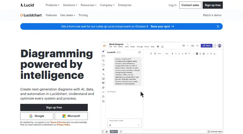 The Lucidchart homepage