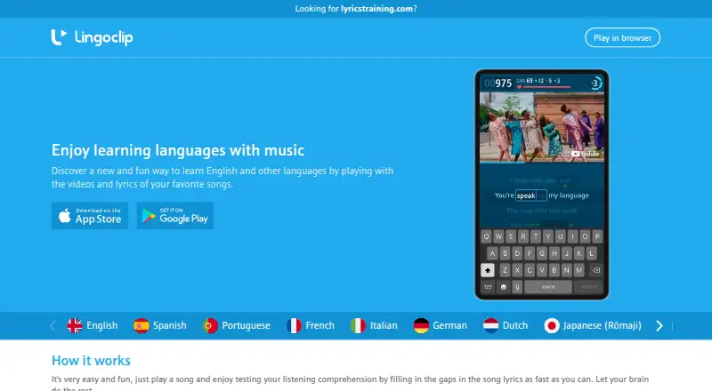 LyricsTraining's own site