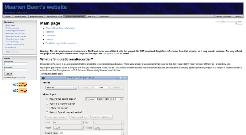SimpleScreenRecorder's own site